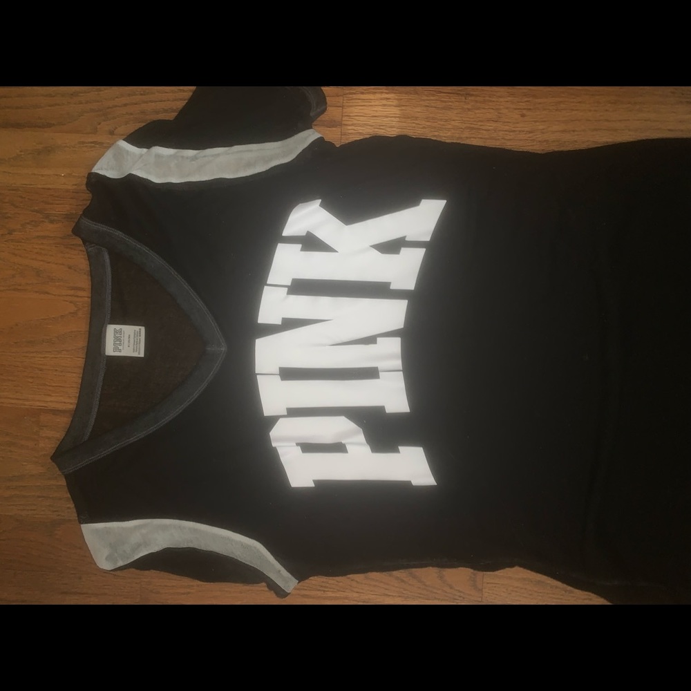 white black and grey PINK shirt. It’s a see through a little.